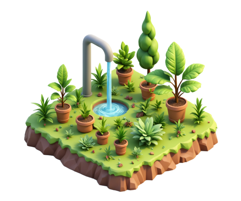 Illustrazione di un giardino irrigato con acqua
